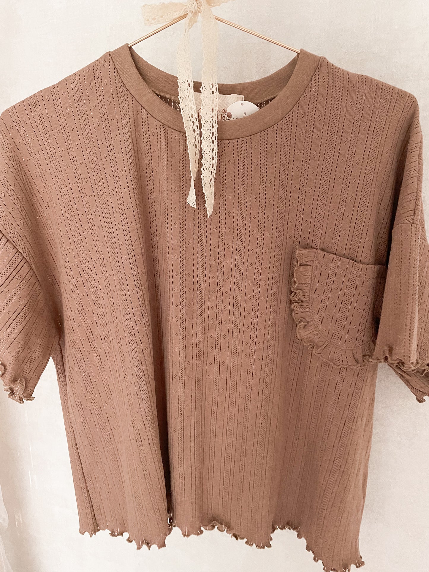 Lorelei- pointelle katoenen ruche shirt biologisch