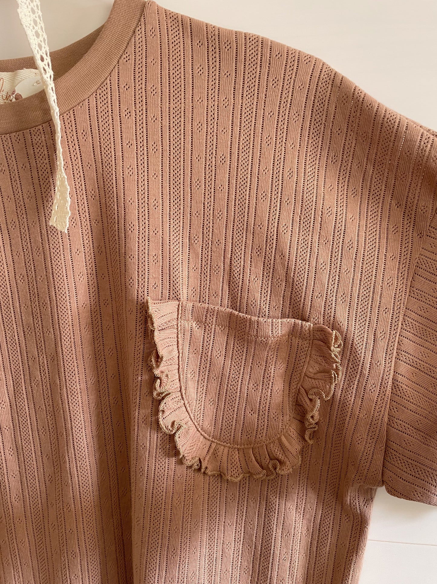 Lorelei- pointelle katoenen ruche shirt biologisch