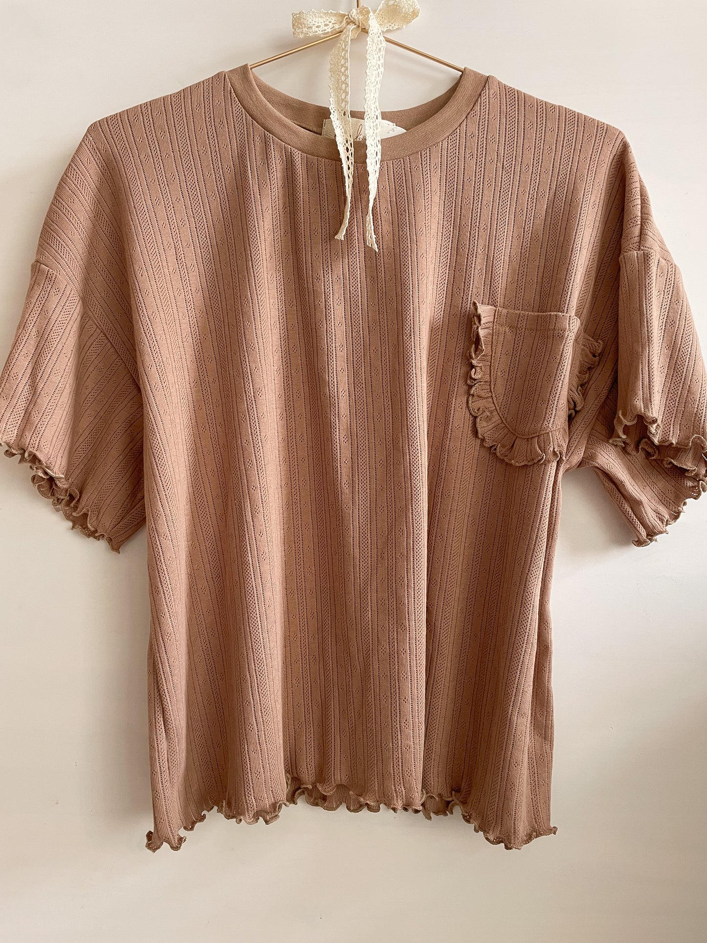 Lorelei- pointelle katoenen ruche shirt biologisch