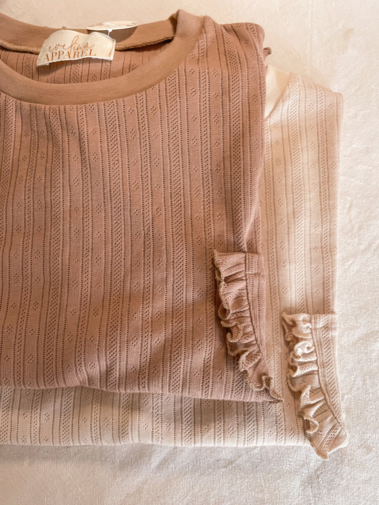 Lorelei- pointelle katoenen ruche shirt biologisch