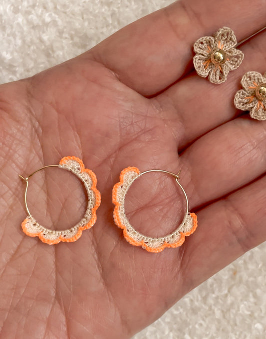 Shae micro gehaakte oorringen neon oranje gold filled