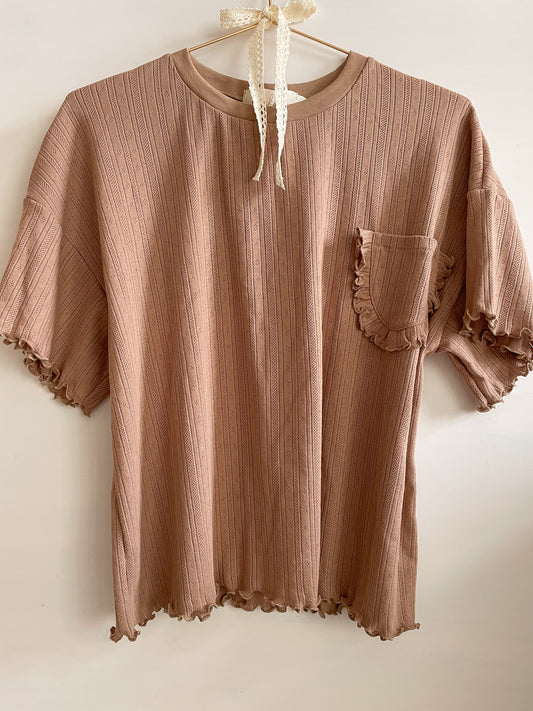 Lorelei- pointelle katoenen ruche shirt biologisch